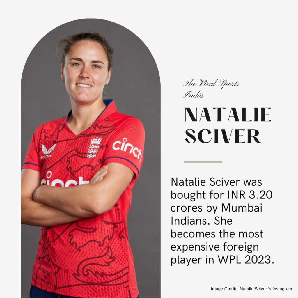 Natalie Sciver was bought by Mumbai Indians WPL 2023 for INR 3.20 crores.